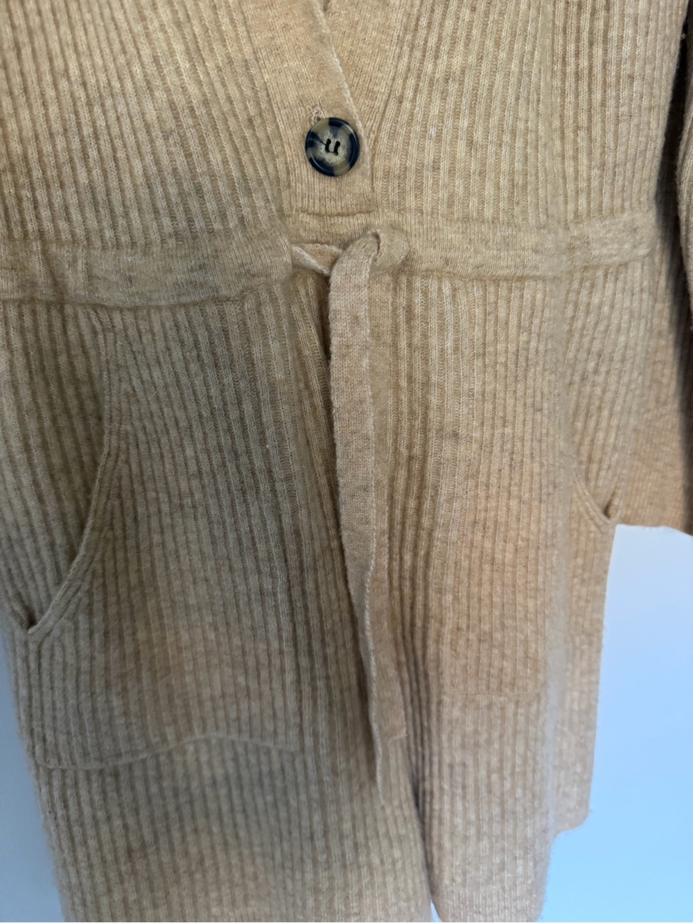 Zara Ribbed Knit Button-Front Cardigan Romper- Camel - Picture 4 of 4